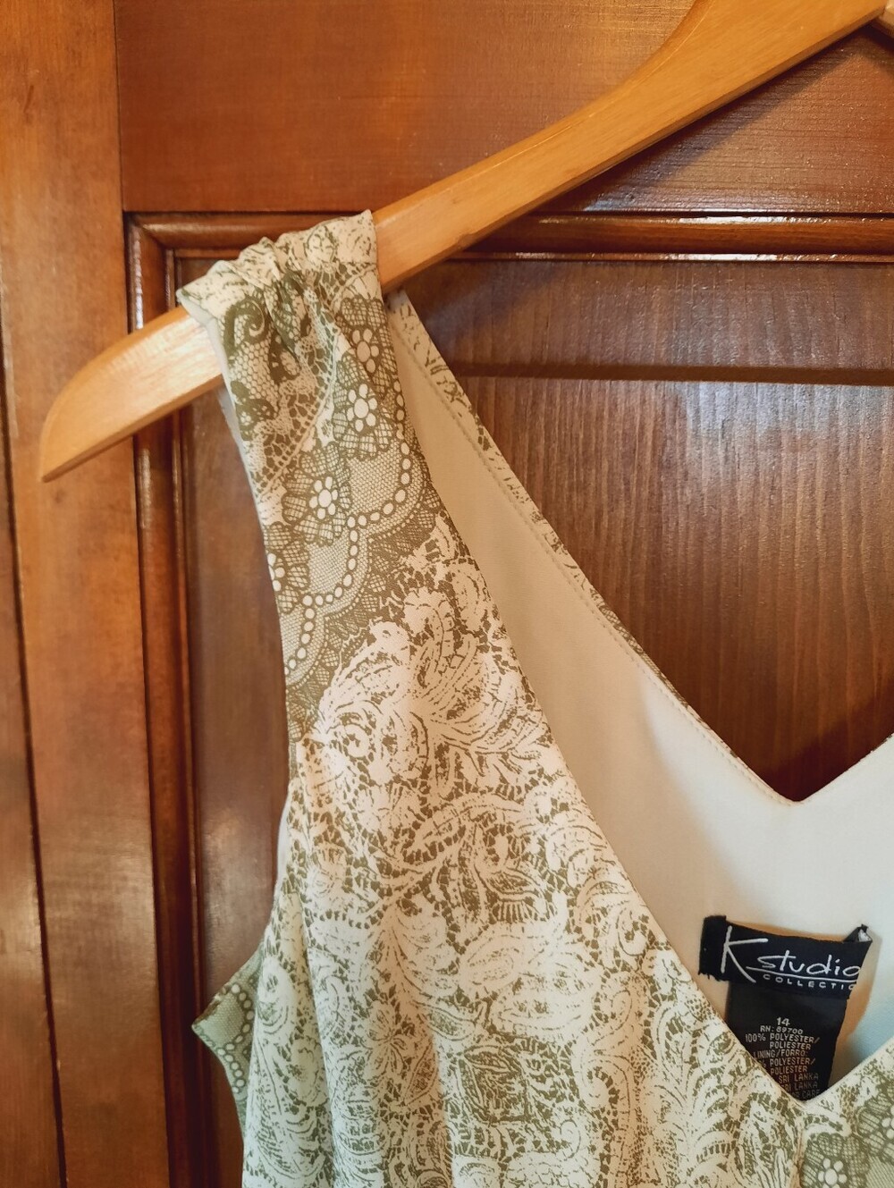 Vintage K Studio Paisley Lace Print Assystemrical Drop Waist Midi Dress Size 14 - Picture 5 of 12